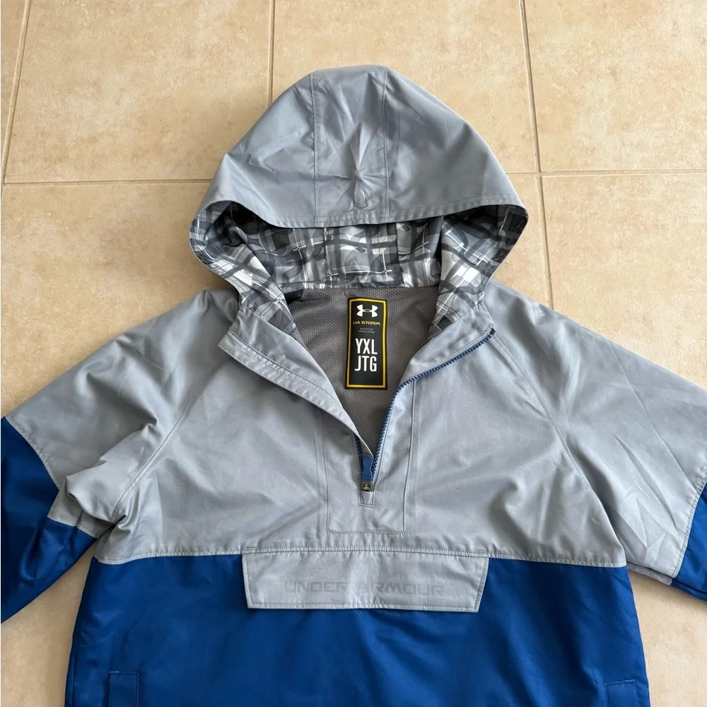 Under Armour Boys YXL Youth XL Blue and Gray UA Storm Raincoat Wind Breaker Kids - Picture 3 of 6